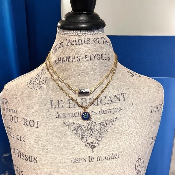 Gold toned and Blue Evil Eye Necklace Set Layer or wear alone - Picture 15 of 16